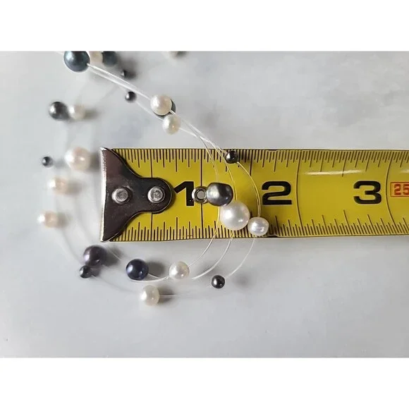 JCM 14KT Yellow Gold Clasp Three Strand Pearl Illusion Necklace Vintage - Picture 10 of 10